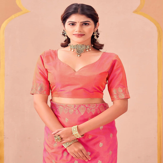 Orange Silk Woven Banarasi Saree - Image 2