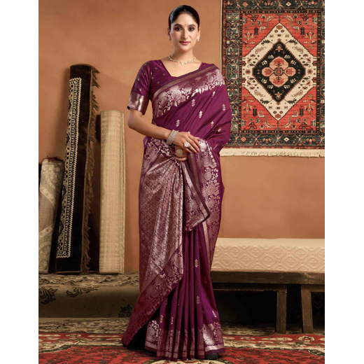 Magenta Silk Woven Banarasi Saree