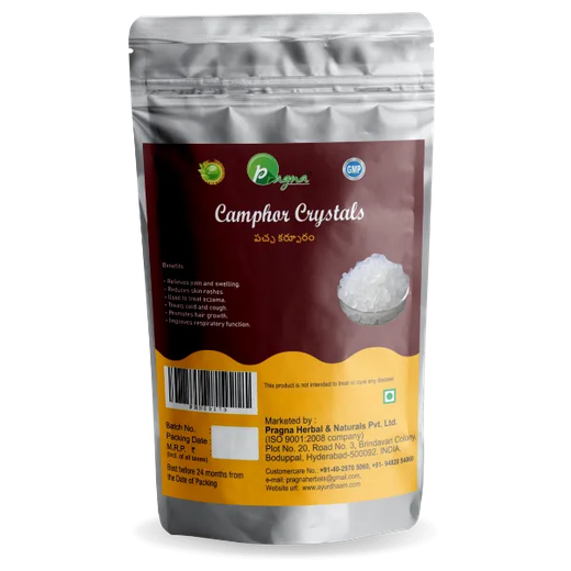 Pragna’s Camphor (pachcha carpooram) has a wide variety of topical uses due to its antibacterial, antifungal, and anti-inflammatory properties.