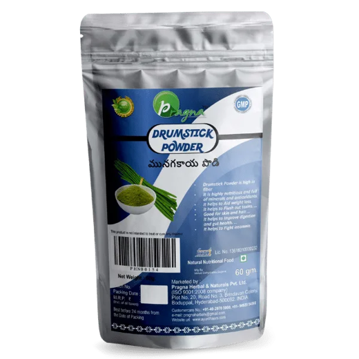Pragna Drumstick powder is 100% pure and natural. Drumstick Powder is abundant in minerals and antioxidants and is a good source of iron, calcium, vitamin C, and vitamin B6.