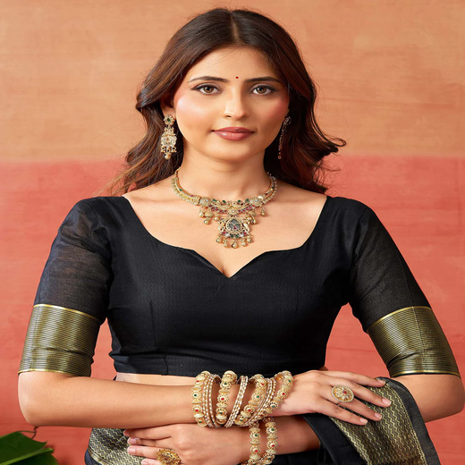 Black Silk Woven Banarasi Saree - Image 2