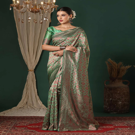 Dusty Green Silk Woven Banarasi Saree