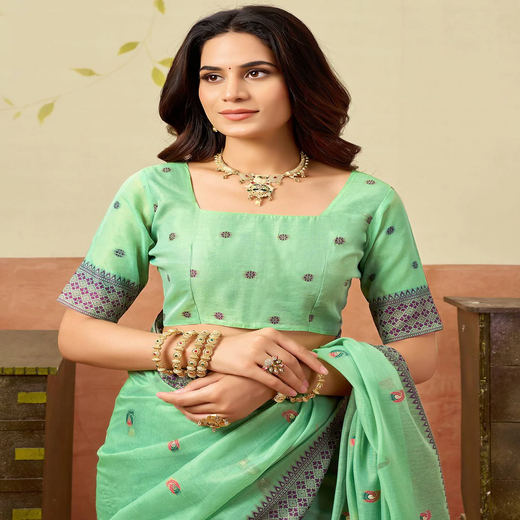 Light Green Chanderi Woven Saree - Image 2