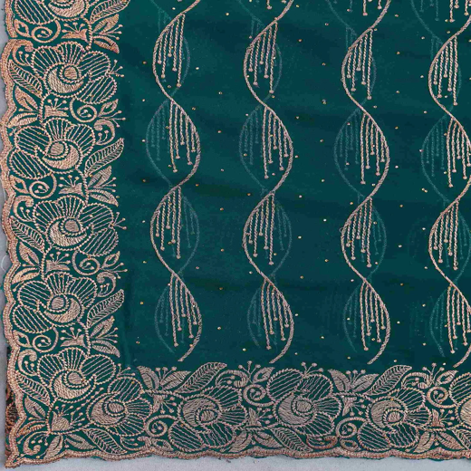 Teal Green Georgette Embroidery Swarovski Saree - Image 3