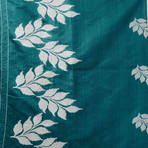 Teal Blue Silk Woven Saree - Image 3