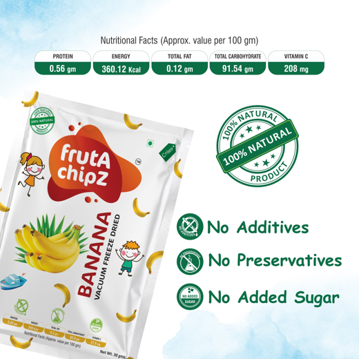 frutA chipZ  Dried Banana for Kids and Adults | 100% Natural | Healthy Banana Fruit Chips | Vacuum Freeze-Dried Fruit Slices | Pack of 5| 150 Gms | Ready to Eat | Crunchy - Image 4